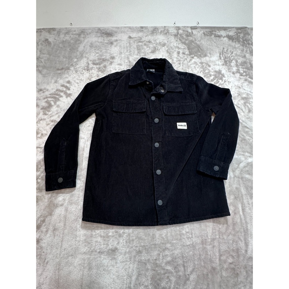 Hurley Jacket Boys Size Medium (10/12) Black Corduroy Snap Button Shacket EUC